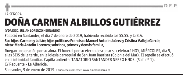 DOÑA CARMEN ALBILLOS GUTIERREZ