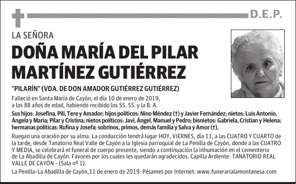 DOÑA MARÍA DEL PILAR MARTÍNEZ GUTIÉRREZ