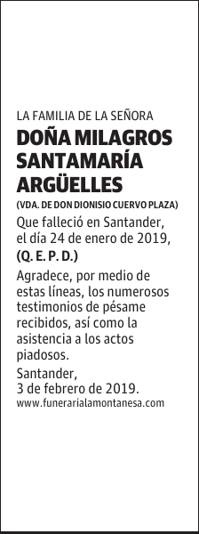 DOÑA MILAGROS SANTAMARÍA ARGÜELLES
