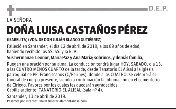 DOÑA LUISA CASTAÑOS PÉREZ