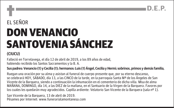 DON VENANCIO SANTOVENIA SÁNCHEZ