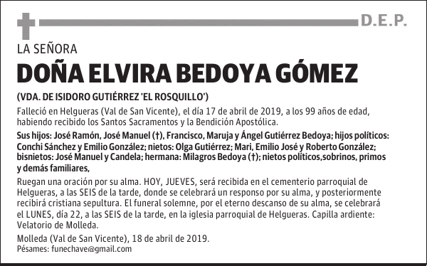 DOÑA ELVIRA BEDOYA GÓMEZ