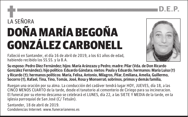 DOÑA MARÍA BEGOÑA GONZÁLEZ CARBONELL