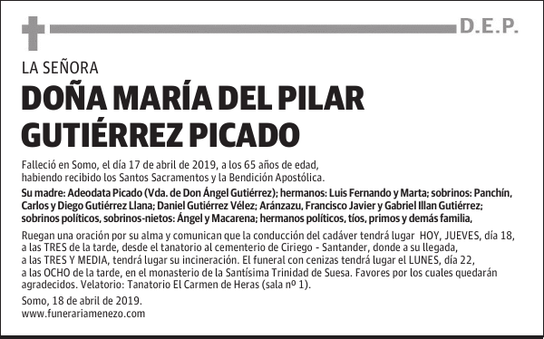 DOÑA MARÍA DEL PILAR GUTIÉRREZ PICADO