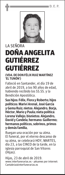 DOÑA ANGELITA GUTIÉRREZ GUTIÉRREZ