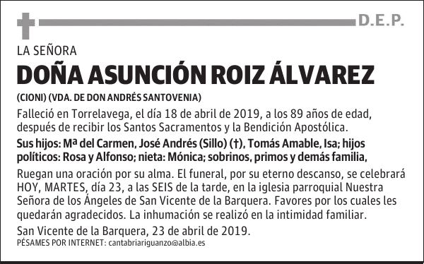 DOÑA ASUNCIÓN ROIZ ÁLVAREZ