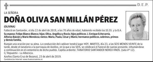 DOÑA OLIVA SAN MILLÁN PÉREZ
