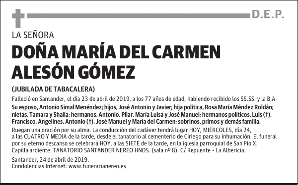 DOÑA MARÍA DEL CARMEN ALESÓN GÓMEZ