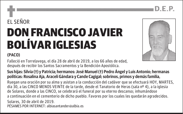 DON FRANCISCO JAVIER BOLÍVAR IGLESIAS