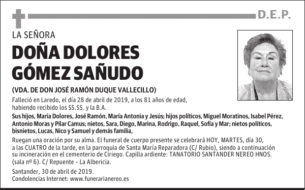 DOÑA DOLORES GÓMEZ SAÑUDO