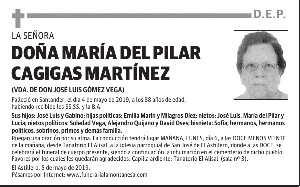 DOÑA MARÍA DEL PILAR CAGIGAS MARTINEZ