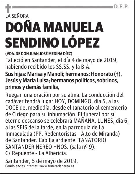 DOÑA MANUELA SENDINO LÓPEZ