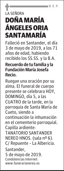 DOÑA MARÍA ÁNGELES ORIA SANTAMARÍA