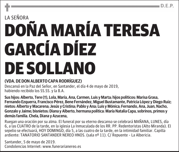 DOÑA MARÍA TERESA GARCÍA DÍEZ DE SOLLANO