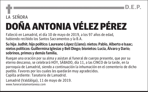 DOÑA ANTONIA VÉLEZ PÉREZ