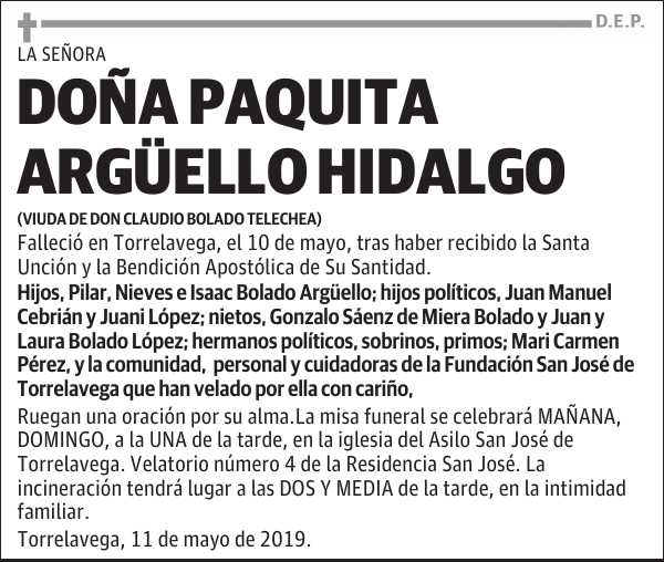 DOÑA PAQUITA ARGÜELLO HIDALGO