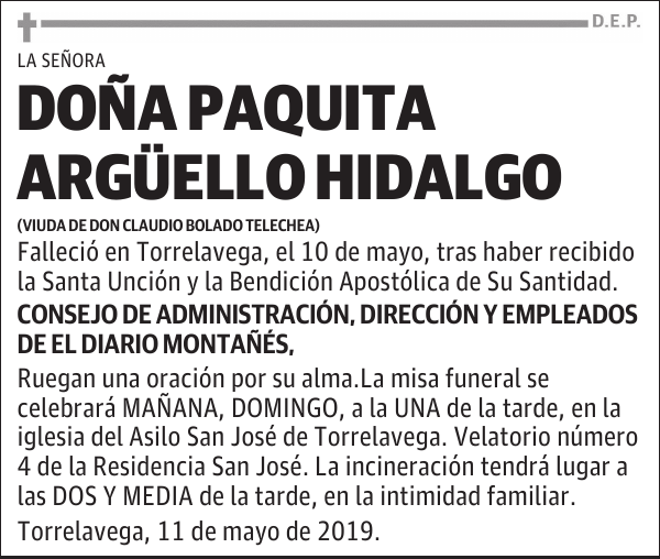 DOÑA PAQUITA ARGÜELLO HIDALGO