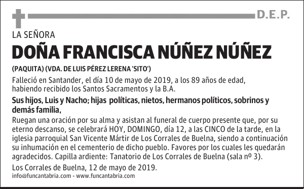 DOÑA FRANCISCA NÚÑEZ NÚÑEZ