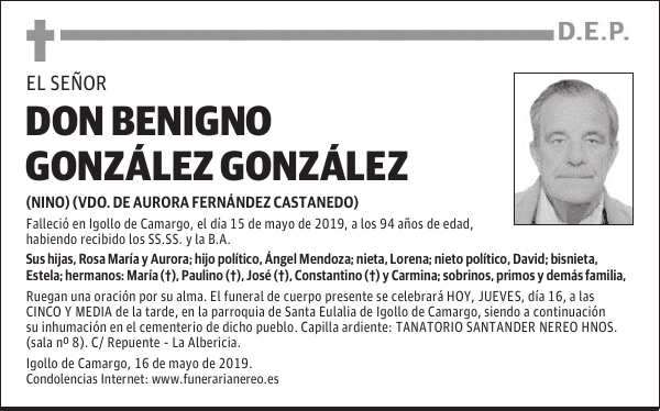DON BENIGNO GONZÁLEZ GONZÁLEZ