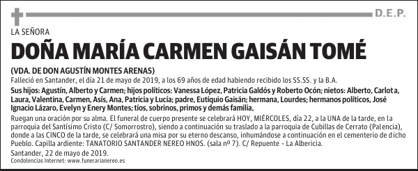 DOÑA MARÍA CARMEN GAISÁN TOMÉ