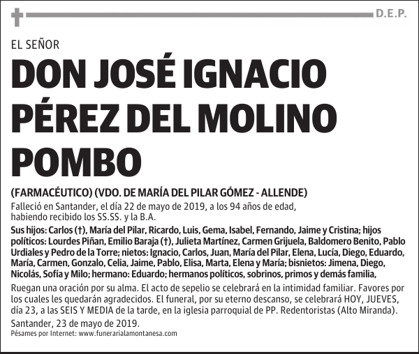 DON JOSÉ IGNACIO PÉREZ DEL MOLINO POMBO