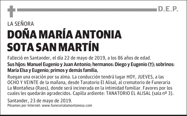 DOÑA MARÍA ANTONIA SOTA SAN MARTÍN