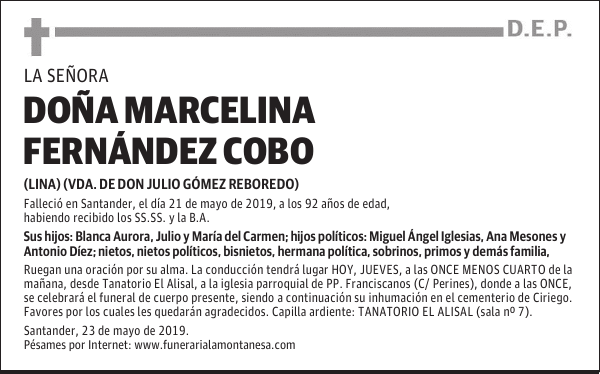 DOÑA MARCELINA FERNÁNDEZ COBO