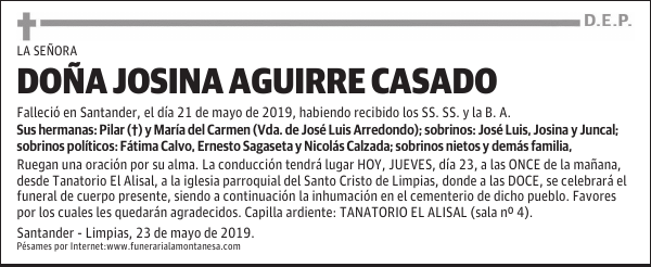 DOÑA JOSINA AGUIRRE CASADO
