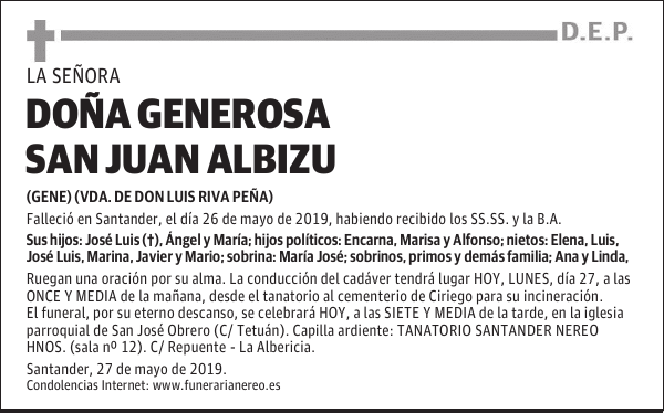 DOÑA GENEROSA SAN JUAN ALBIZU