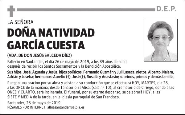 DOÑA NATIVIDAD GARCÍA CUESTA