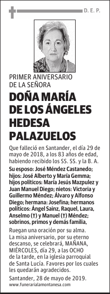 DOÑA MARÍA DE LOS ÁNGELES HEDESA PALAZUELOS