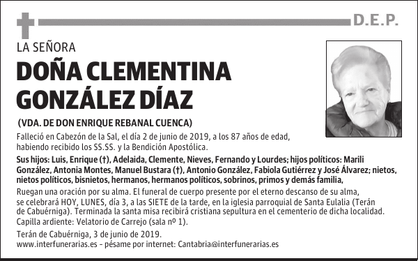 DOÑA CLEMENTINA GONZÁLEZ DÍAZ