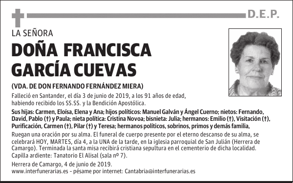 DOÑA FRANCISCA GARCÍA CUEVAS