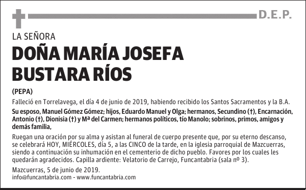 DOÑA MARÍA JOSEFA BUSTARA RÍOS