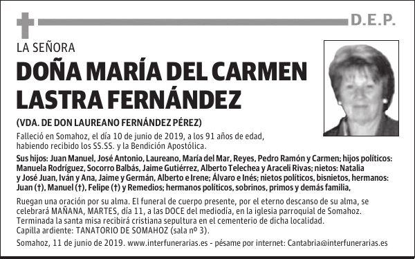 DOÑA MARÍA DEL CARMEN LASTRA FERNÁNDEZ