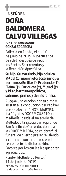 DOÑA BALDOMERA CALVO VILLEGAS