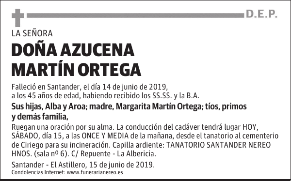DOÑA AZUCENA MARTÍN ORTEGA
