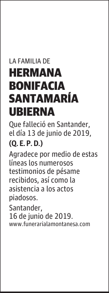 HERMANA BONIFACIA SANTAMARÍA UBIERNA