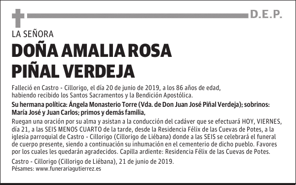 DOÑA AMALIA ROSA PIÑAL VERDEJA
