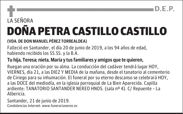 DOÑA PETRA CASTILLO CASTILLO