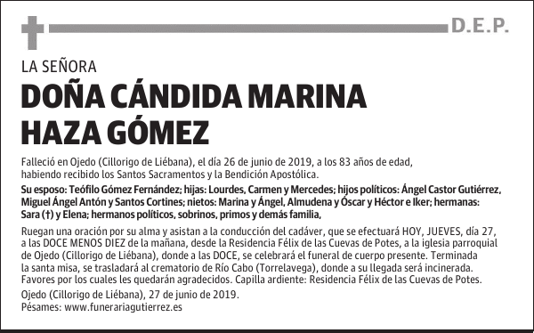 DOÑA CÁNDIDA MARINA HAZA GÓMEZ