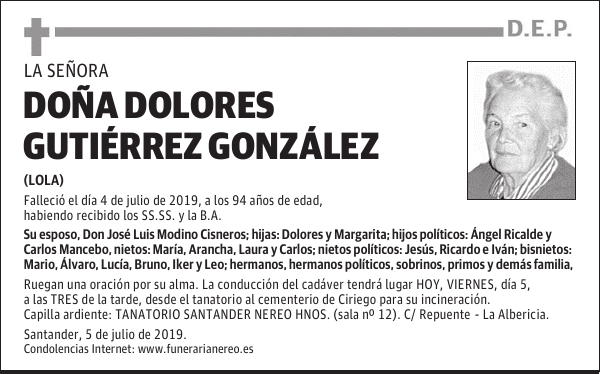 DOÑA DOLORES GUTIÉRREZ GONZÁLEZ