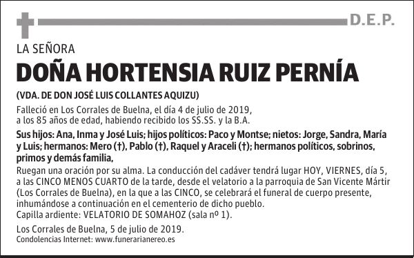 DOÑA HORTENSIA RUIZ PERNIA