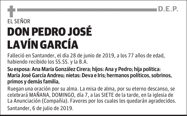 DON PEDRO JOSÉ LAVÍN GARCÍA