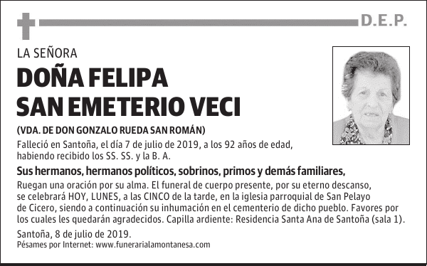 DOÑA FELIPA SAN EMETERIO VECI