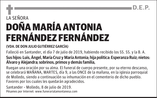 DOÑA MARÍA ANTONIA FERNÁNDEZ FERNÁNDEZ