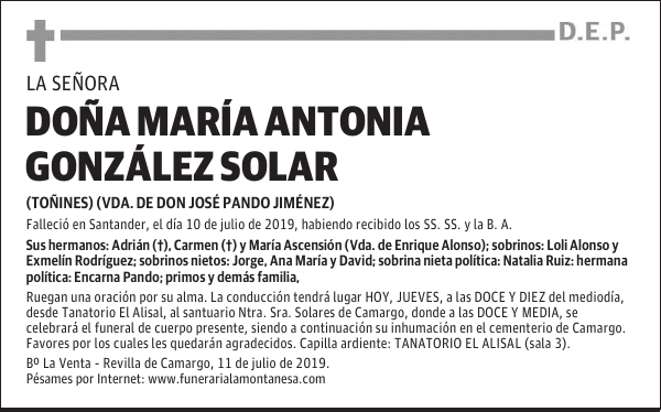 DOÑA MARÍA ANTONIA GONZÁLEZ SOLAR