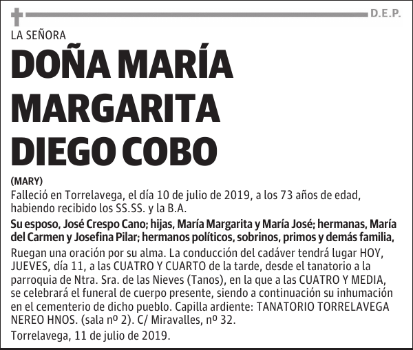 DOÑA MARÍA MARGARITA DIEGO COBO