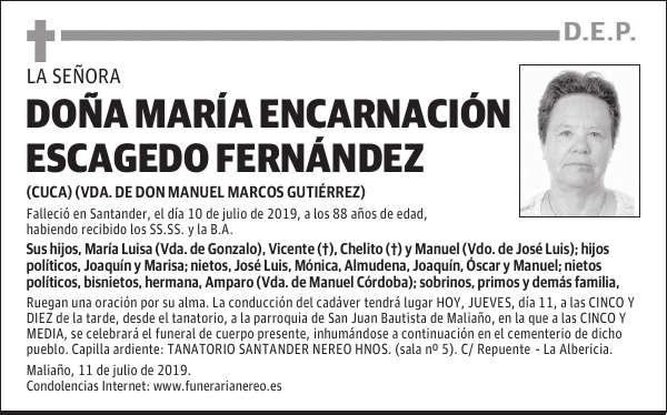 DOÑA MARÍA ENCARNACIÓN ESCAGEDO FERNÁNDEZ
