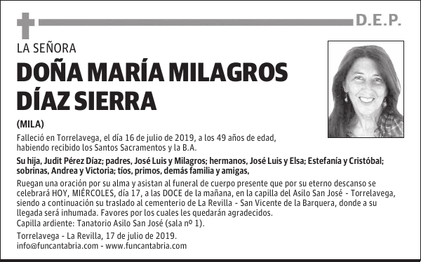 DOÑA MARÍA MILAGROS DÍAZ SIERRA